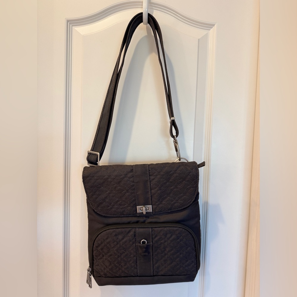 Travelon Quilted Anti-Theft Crossbody Bag Charcoal Gray Adjustable Strap 11 x 13